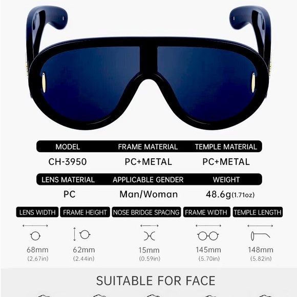 Black Luxury Wave Mask Cyberpunk Sunglasses - Oversized Eyewear Sun Protection - Picture 4 of 4